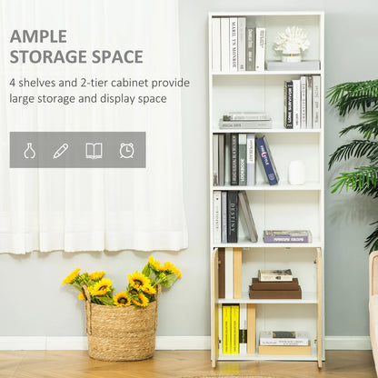 4-Tier Open Bookshelf with Doors, Home Office Storage Cabinet, Oak White Bookshelves at Gallery Canada