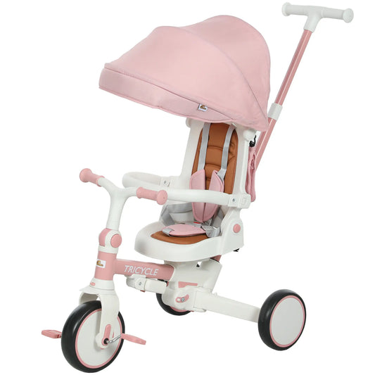 7 in 1 Toddler Tricycle, Safety Harness, Adjustable Parent Handle, Pink Tricycles for Kids Pink at Gallery Canada