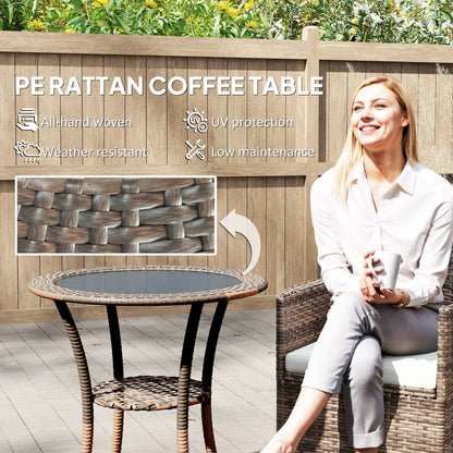 Outdoor Rattan Dining Table, Round Wicker Coffee Table with 2-Tier Shelf, Brown Patio Dinning Tables at Gallery Canada