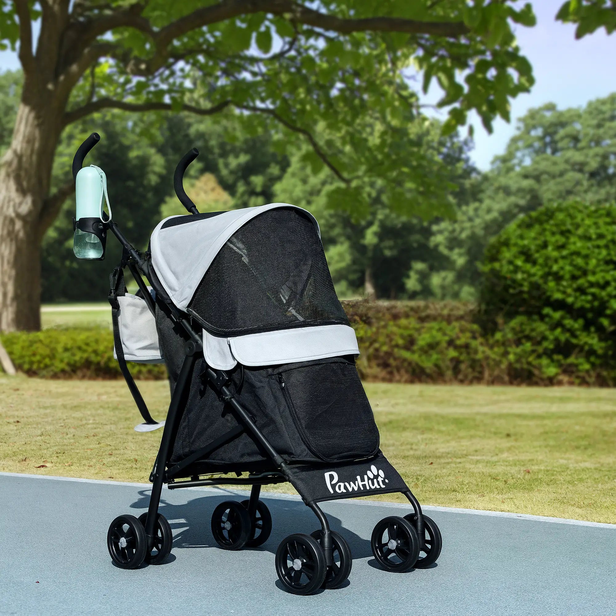 Foldable Dog Stroller, Lightweight, Storage Bag, Cup Holder, Light Grey Dog Bike Trailers & Strollers at Gallery Canada