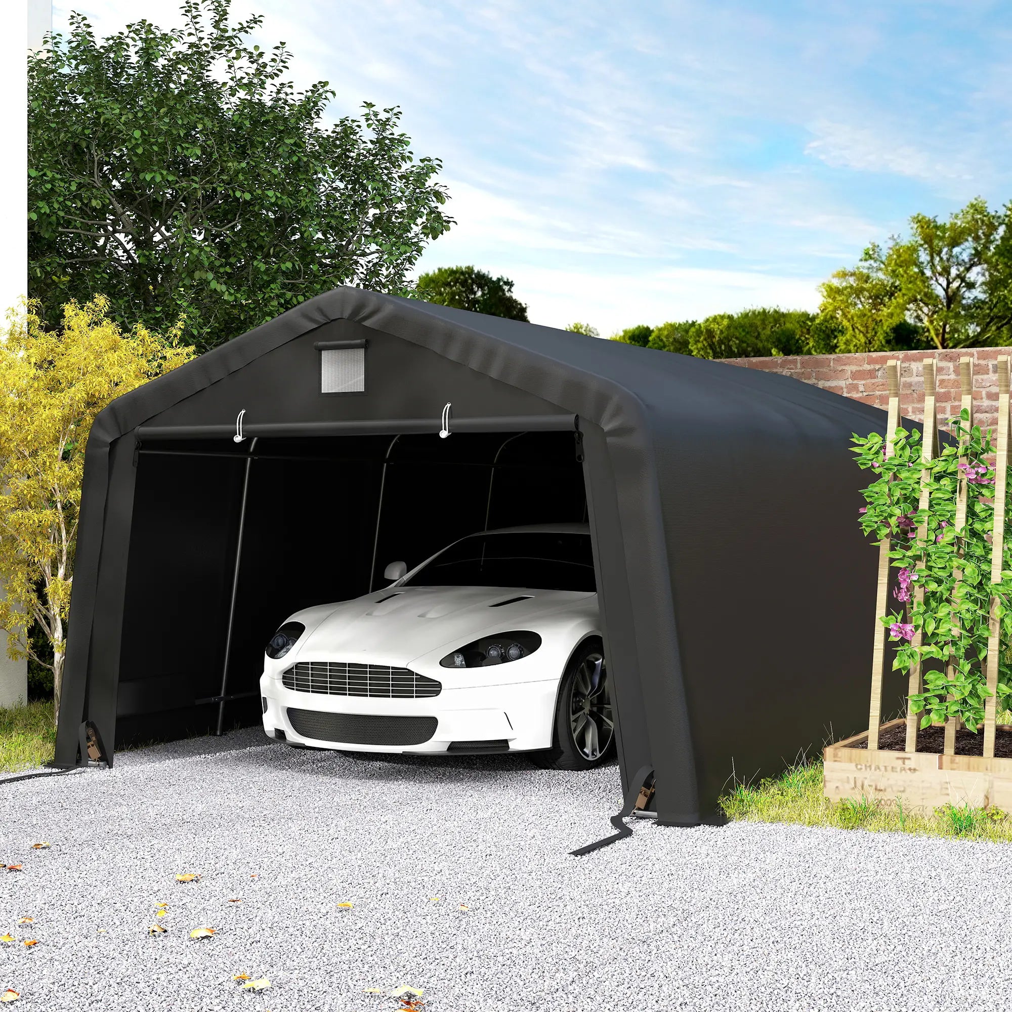 12' x 20' Portable Garage, Heavy Duty Carport Canopy, Black Car Shelters at Gallery Canada