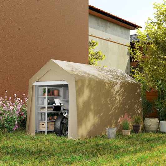 7' x 12' Outdoor Storage Shed, Portable Garage, Roll-up Door, Beige