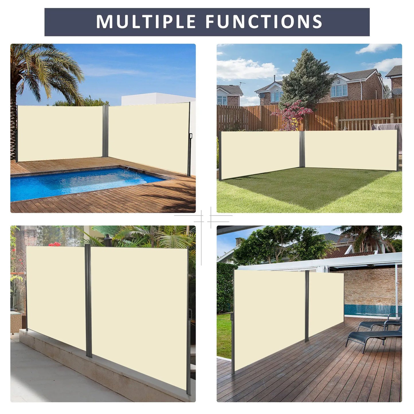 236" x 71" Outdoor Privacy Wall, Retractable Awning, Patio Screen, Cream White Side Awnings at Gallery Canada