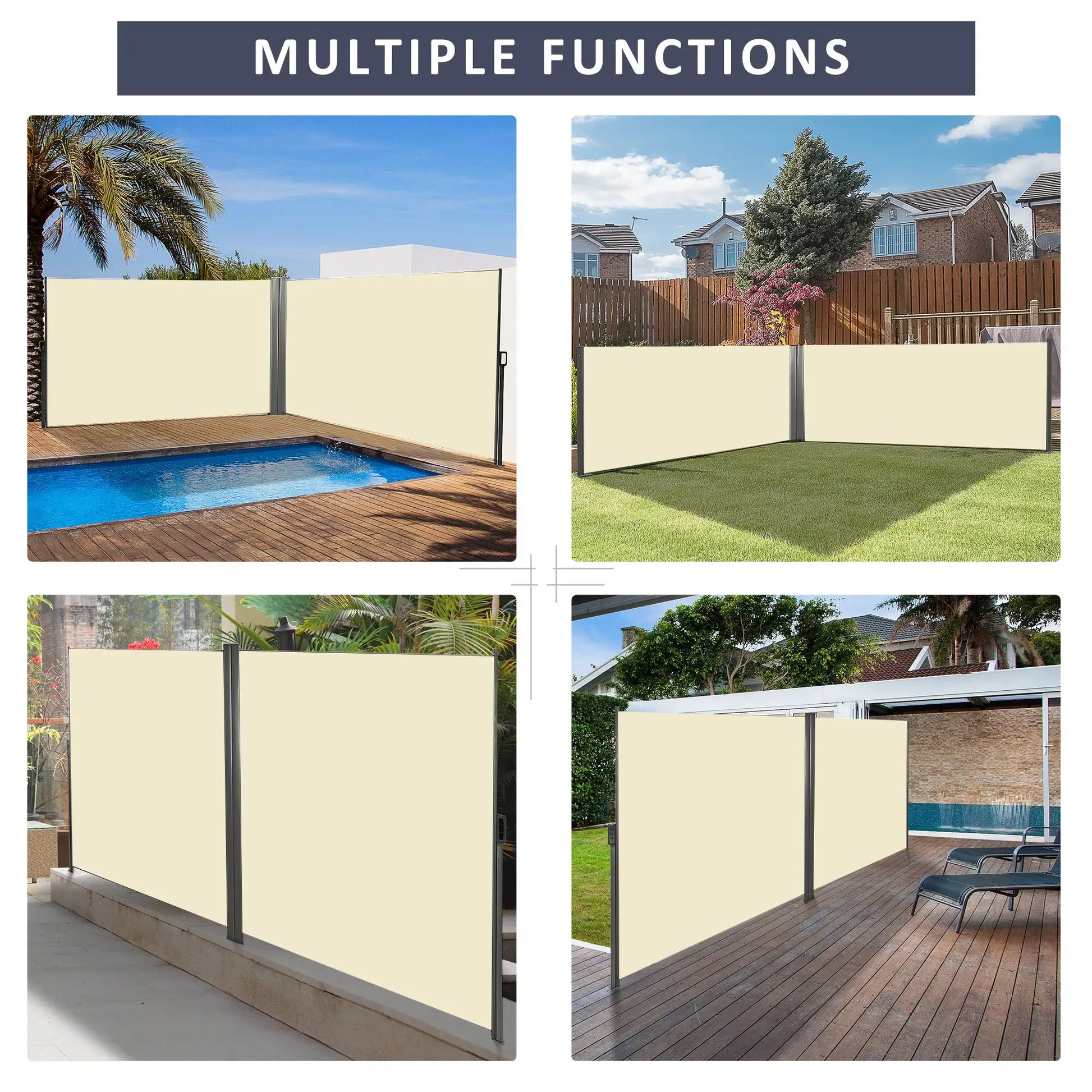 236" x 71" Outdoor Privacy Wall, Retractable Awning, Patio Screen, Cream White Side Awnings at Gallery Canada