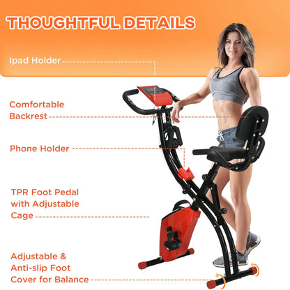 3 in 1 Folding Exercise Bike, 8-Level Magnetic Resistance, Adjustable Seat, Red Exercise & Stationary Bikes at Gallery Canada