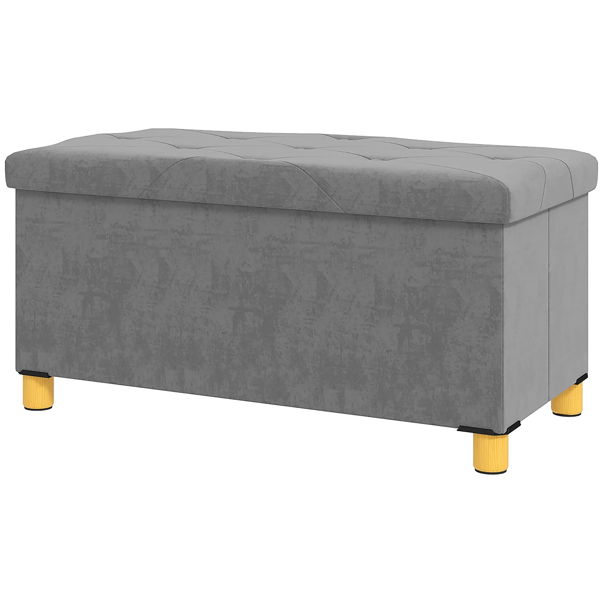 Storage Ottoman Bench, Velvet Upholstered Foldable Footrest, Wood Legs Storage Ottomans & Benches Grey at Gallery Canada