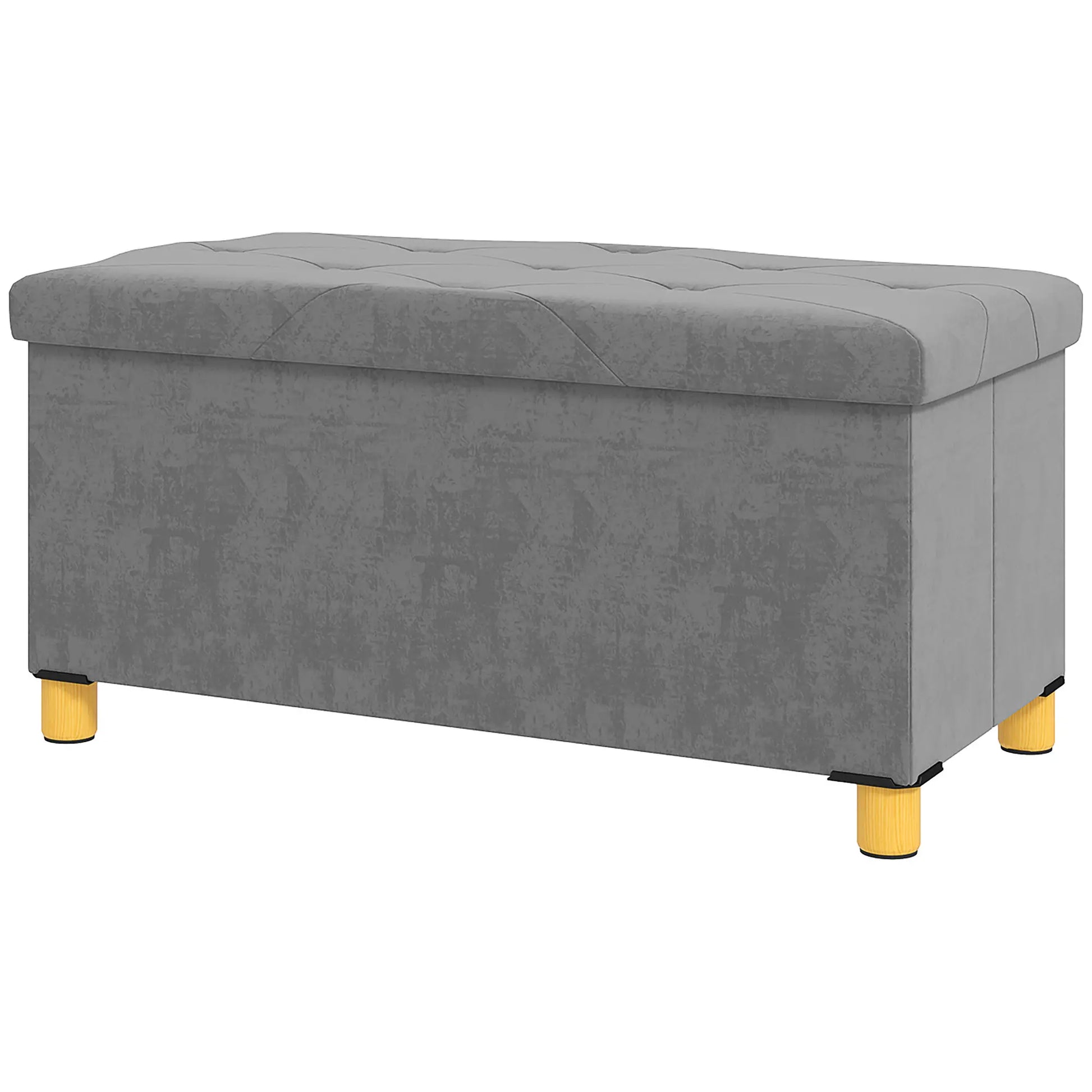 Storage Ottoman Bench, Velvet Upholstered Foldable Footrest, Wood Legs Storage Ottomans & Benches Grey at Gallery Canada