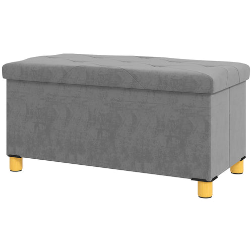 Storage Ottoman Bench, Velvet Upholstered Foldable Footrest, Wood Legs