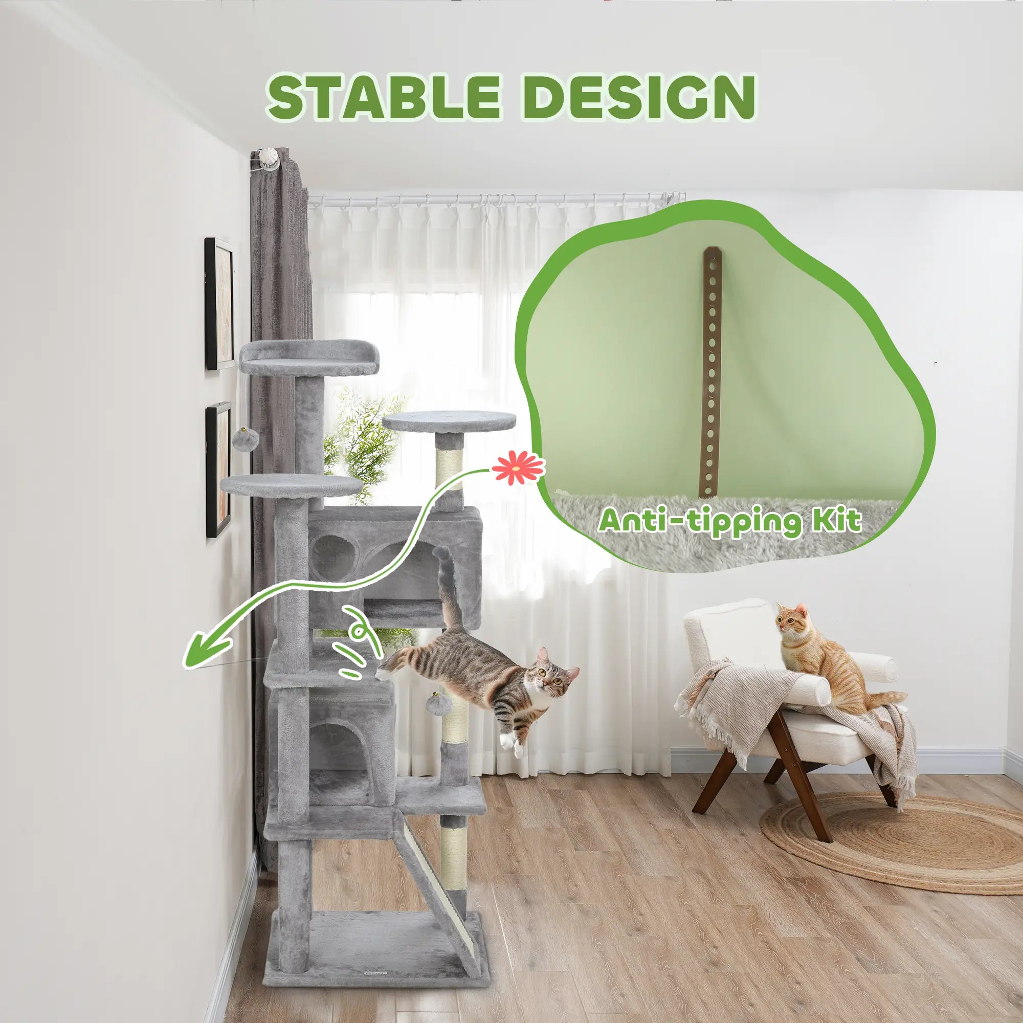 54 Cat Tree, Multi-Level Tower with Scratching Posts, Condos, Bed, Light Grey Cat Towers at Gallery Canada