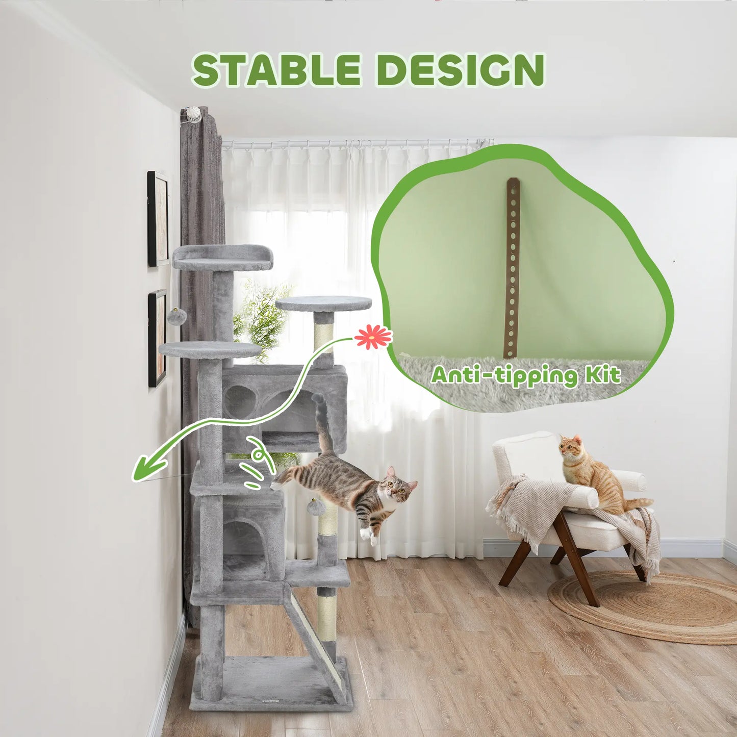 54 Cat Tree, Multi-Level Tower with Scratching Posts, Condos, Bed, Light Grey Cat Towers at Gallery Canada