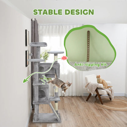 54 Cat Tree, Multi-Level Tower with Scratching Posts, Condos, Bed, Light Grey Cat Towers at Gallery Canada