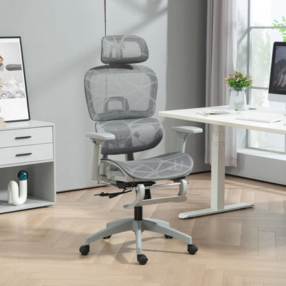 Mesh Office Chair, 3D Armrest, High Back, Lumbar Support, 135° Recline, Adjustable Headrest, Grey Executive & Manager Chairs at Gallery Canada
