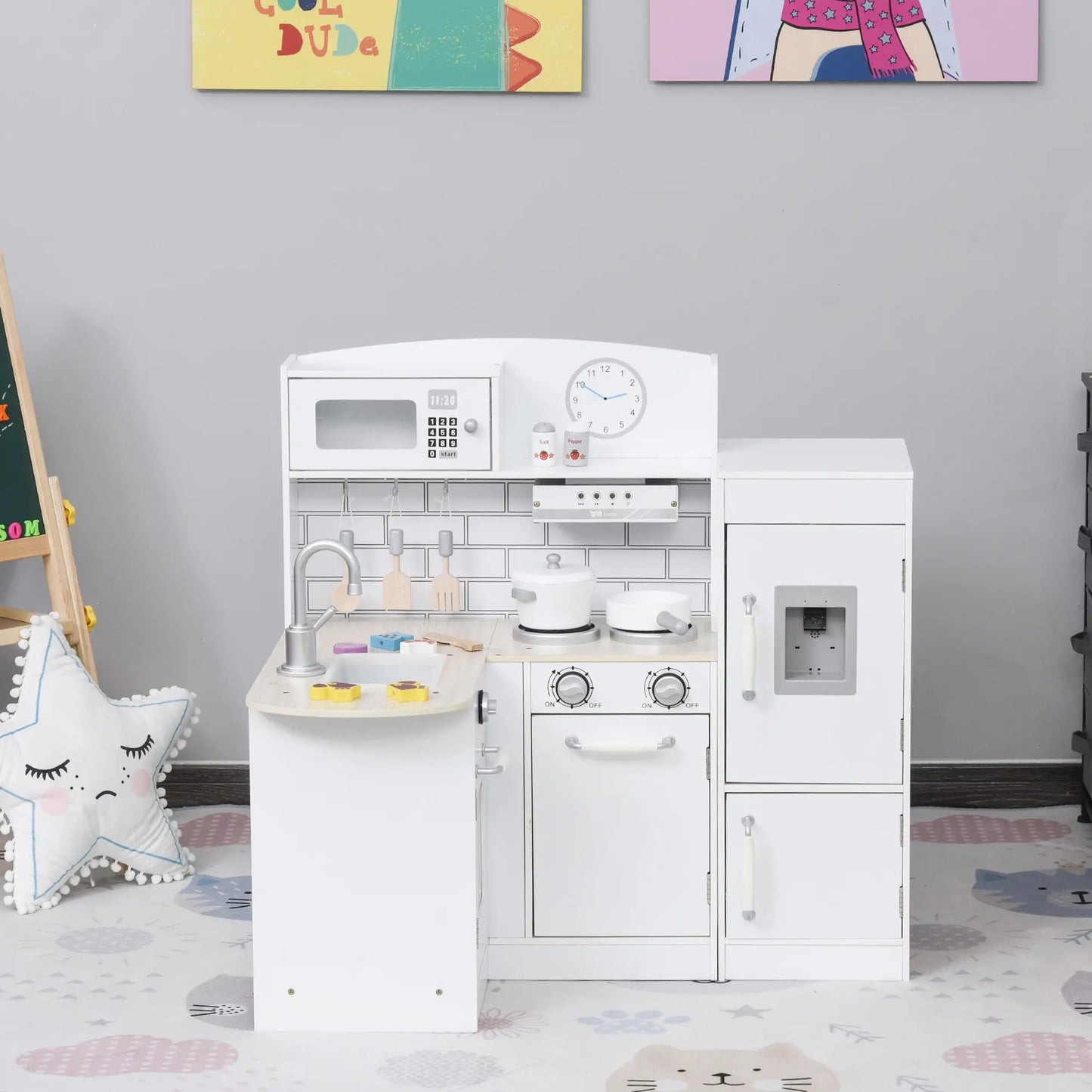 Kids Kitchen Play Set, Drinking Fountain, Microwave, White Play Kitchen at Gallery Canada