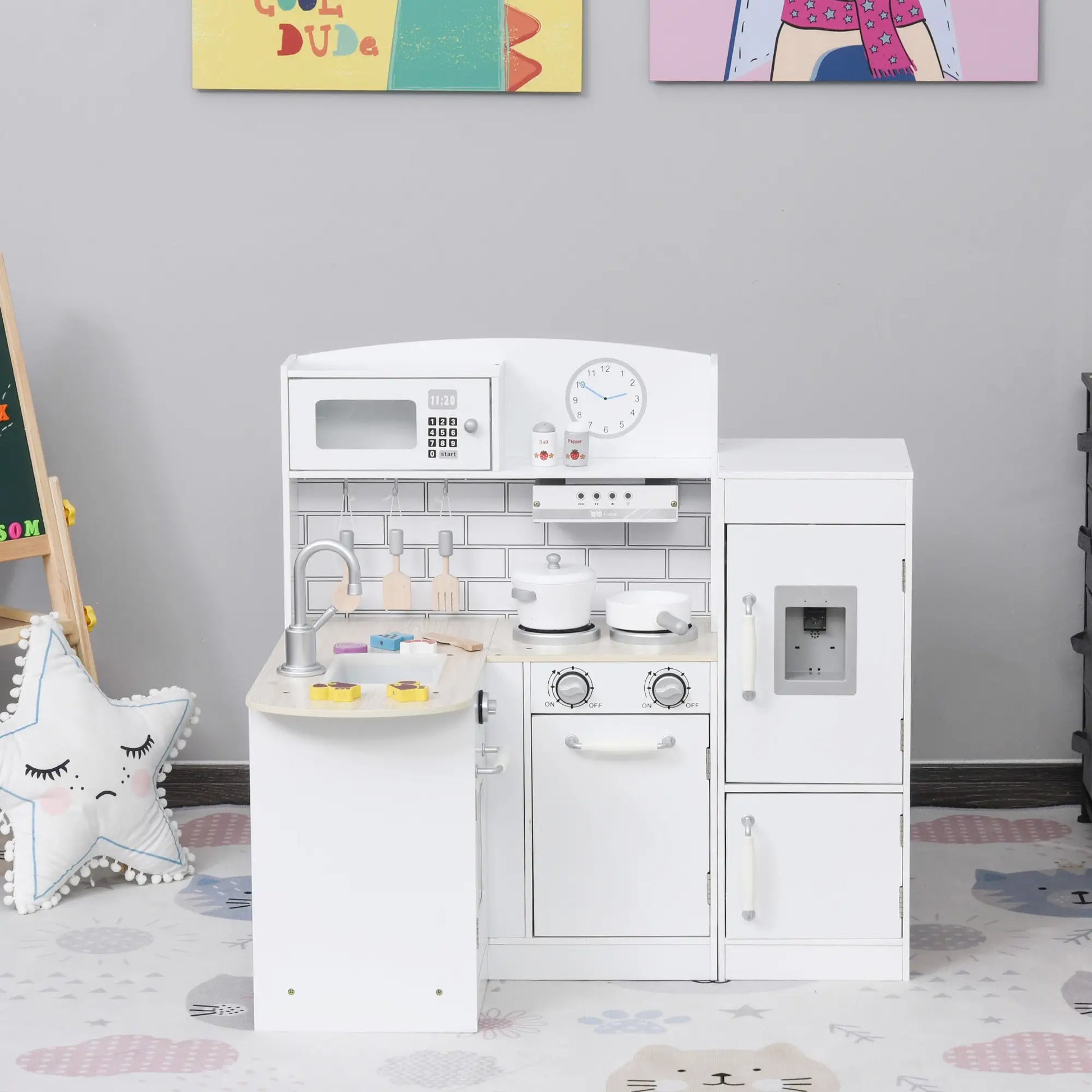 Kids Kitchen Play Set, Drinking Fountain, Microwave, White Play Kitchen at Gallery Canada