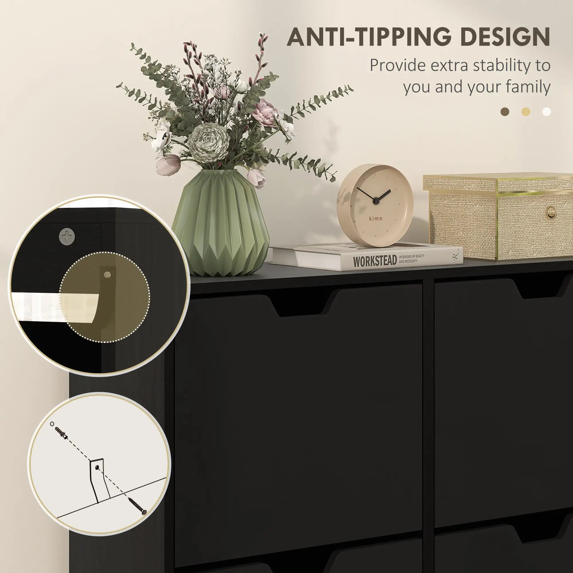 Shoe Storage Cabinet, 4 Flip Drawers, Adjustable Shelf, Holds 8-16 Pairs, Black Shoe Storage Cabinets & Racks at Gallery Canada