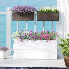 20 Inch Hanging Flower Pots, Railing Planter Box, Rattan Look, Brown
