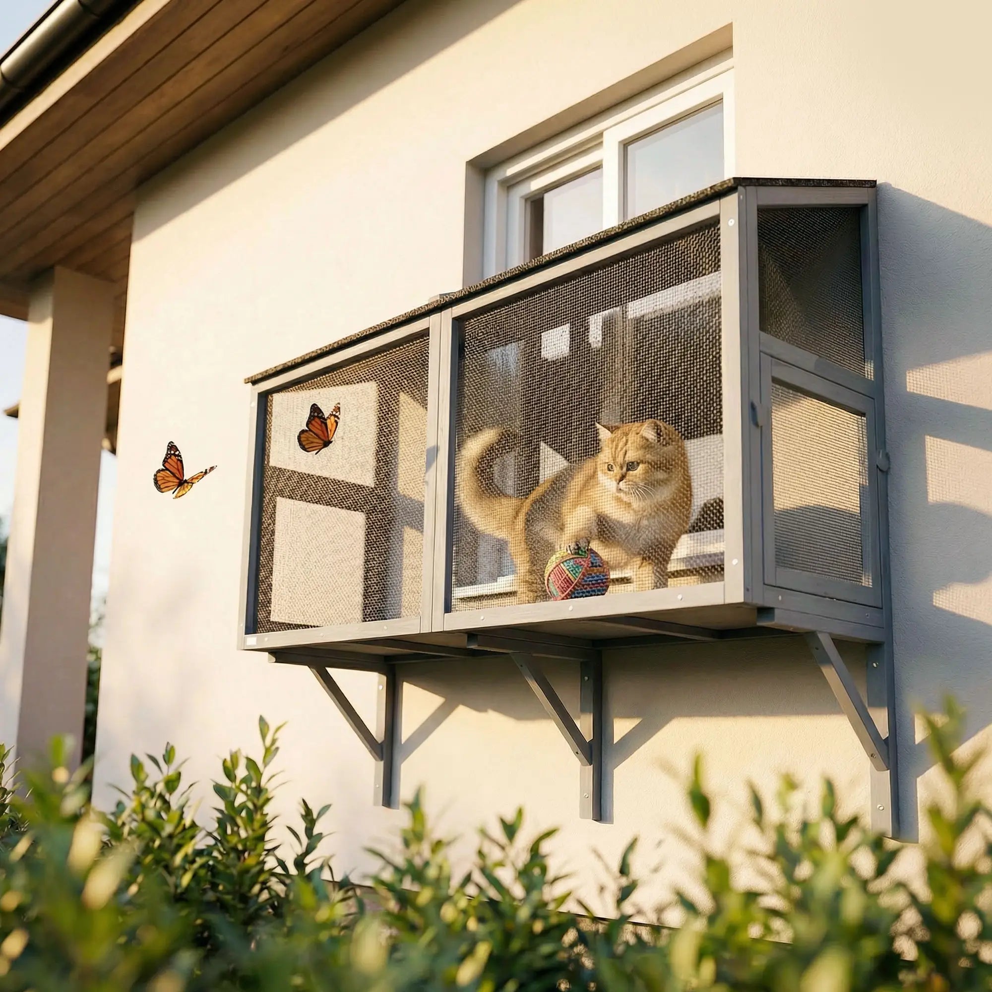 Outdoor Cat Enclosure, Expandable Wooden Cat House, 51.2