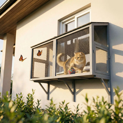 Outdoor Cat Enclosure, Expandable Wooden Cat House, 51.2"L Outdoor Cat Enclosures at Gallery Canada