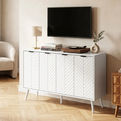 Modern Sideboard and Buffet, Dining Room Cabinet with Adjustable Shelves and 4 Doors, White