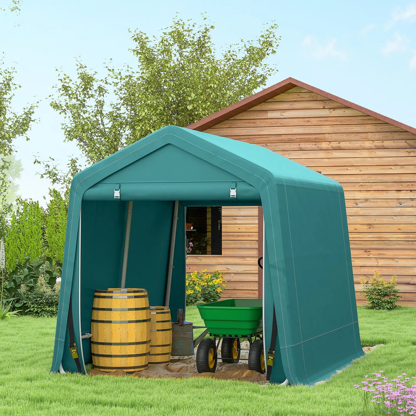 7.9' x 6.6' Garden Storage Tent, Metal Frame, Double Zipper Doors, Green Car Shelters at Gallery Canada