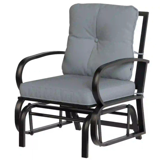 Patio Glider Chair With Cushions, Steel Frame, Curved Armrests, Light Grey Outdoor Gliders Black, Light Grey at Gallery Canada