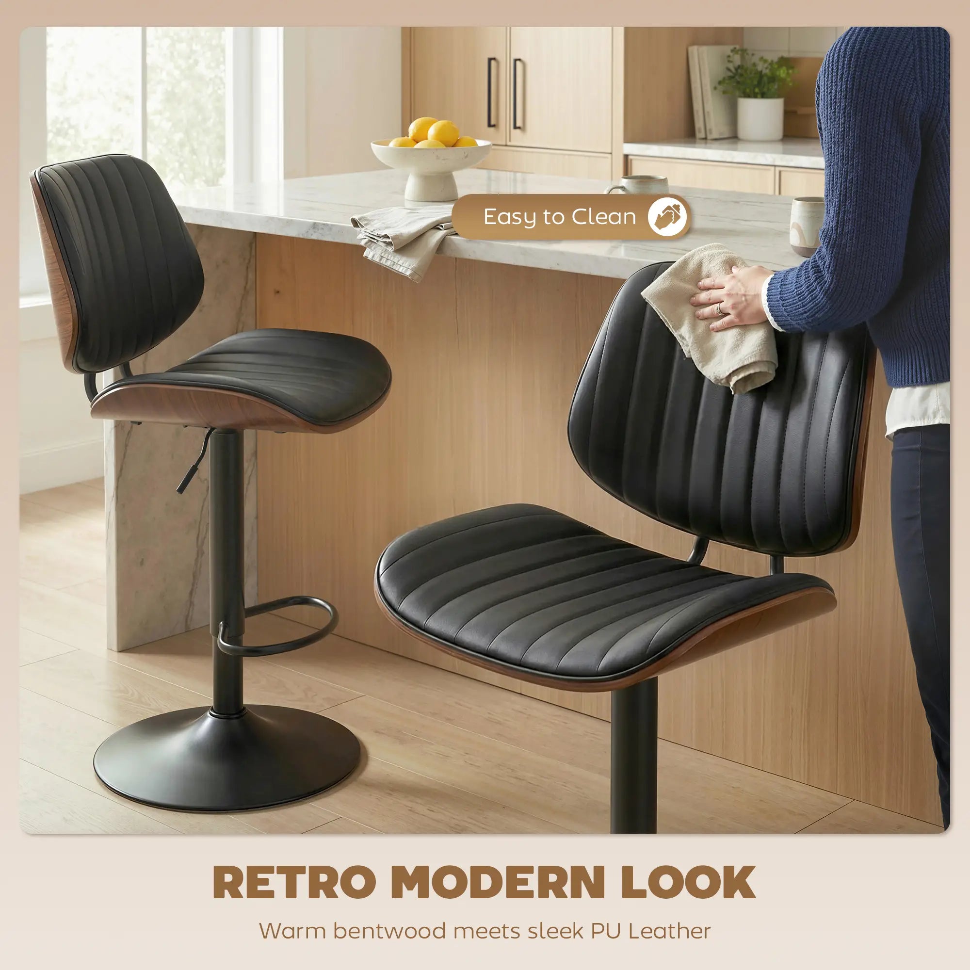 Swivel Bar Stools Set of 2, Counter Height, Adjustable, Black Bar Stools at Gallery Canada