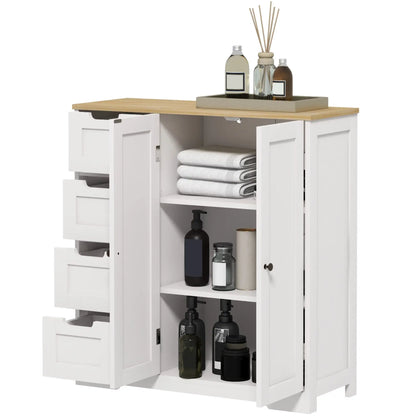 Freestanding Bathroom Floor Cabinet, Adjustable Shelf, 4 Drawers, 2 Doors, White Freestanding Bathroom Cabinets White, Oak at Gallery Canada