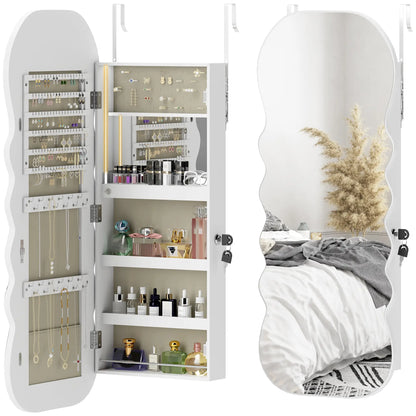 Jewelry Armoire Cabinet With Lights, Wall Mounted, Full Length Mirror, White Jewellery Armoire & Jewellery Mirror Cabinets White Wood Grain, Cream White at Gallery Canada