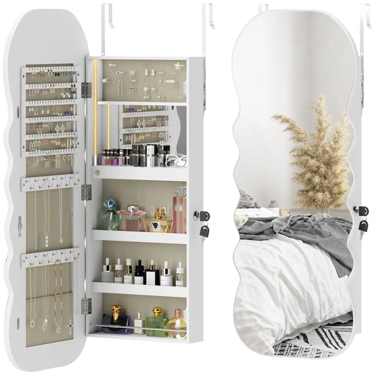 Jewelry Armoire Cabinet With Lights, Wall Mounted, Full Length Mirror, White Jewellery Armoire & Jewellery Mirror Cabinets White Wood Grain, Cream White at Gallery Canada