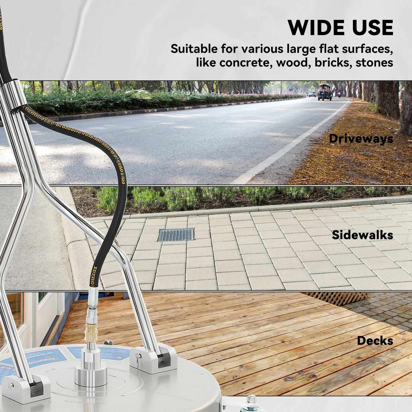 18" Pressure Washer Surface Cleaner, 4 Wheels, Stainless Steel, 1/4" Quick Connector, 2 Handles, 3600 PSI, Silver Garden Accessories at Gallery Canada