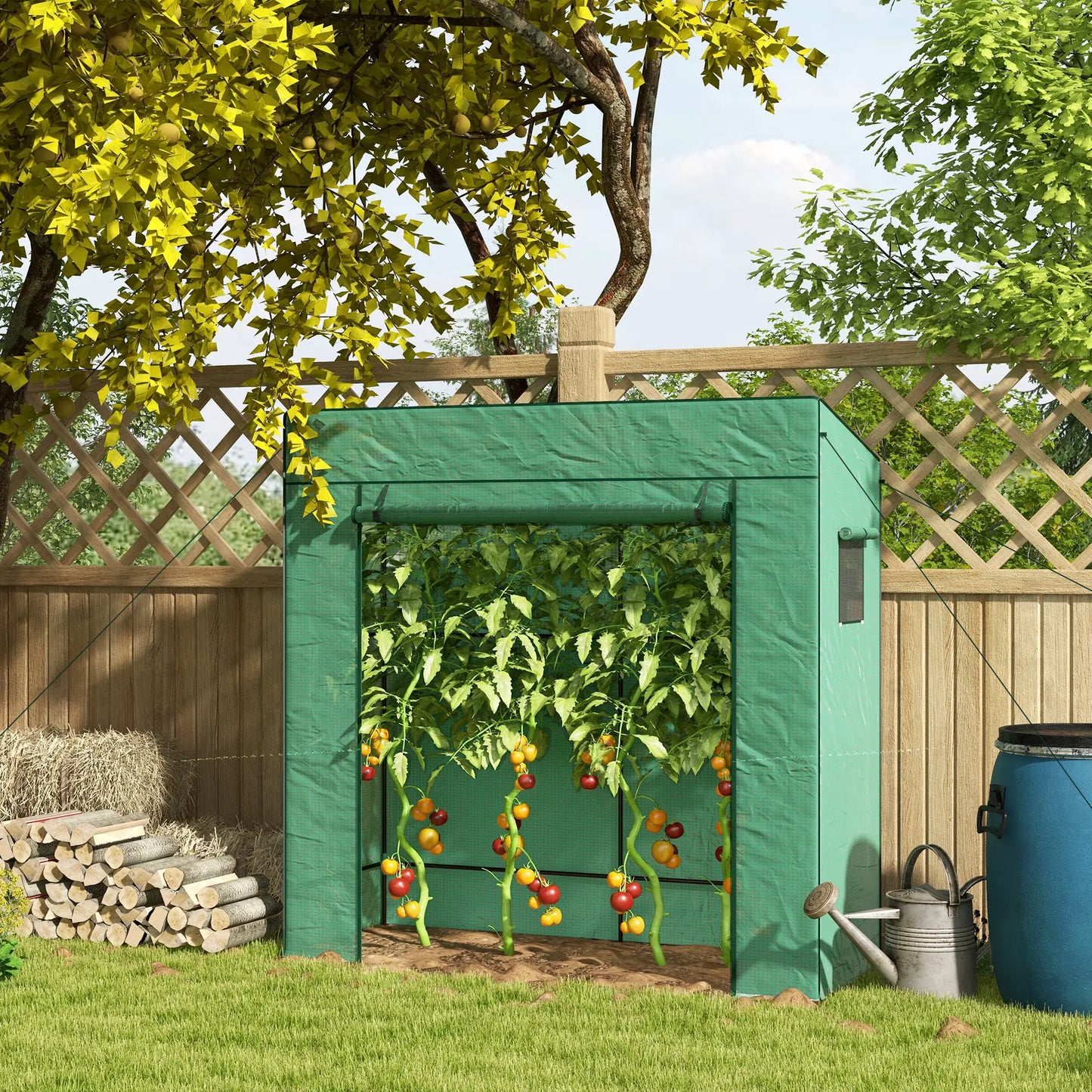 Walk-In Tomato Greenhouse, Reinforced PE Cover, Roll-Up Door, Mesh Windows, Green Greenhouses at Gallery Canada