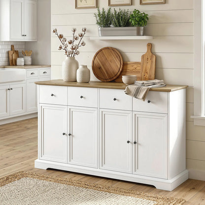 Sideboard Buffet Cabinet, 55" Farmhouse Kitchen Cabinet with Soft-Close Doors, 2 Drawers and 2 Adjustable Shelves