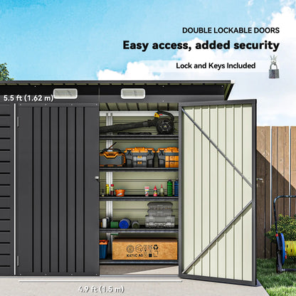 8 x 4FT Galvanized Metal Garden Shed, Double Doors, 2 Vents, Grey Sheds at Gallery Canada