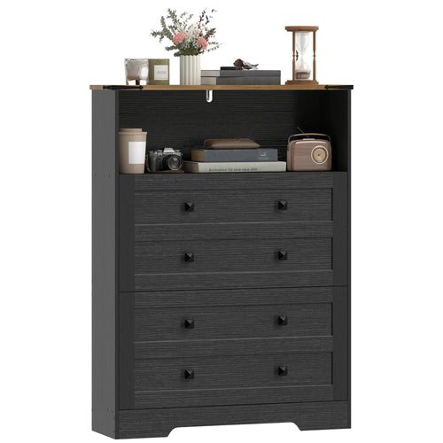 Shoe Cabinet With 2 Flip Drawers, Narrow, Black