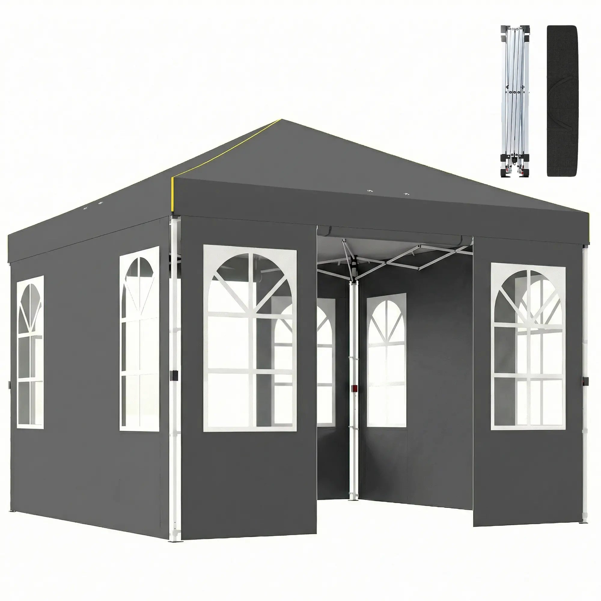 9.6 x 9.6 ft Pop Up Canopy Tent With 4 Sidewalls, UPF 50+, Dark Grey Pop Up Canopies at Gallery Canada
