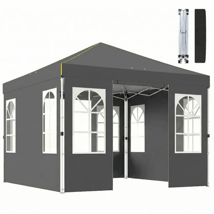 9.6 x 9.6 ft Pop Up Canopy Tent With 4 Sidewalls, UPF 50+, Dark Grey Pop Up Canopies at Gallery Canada