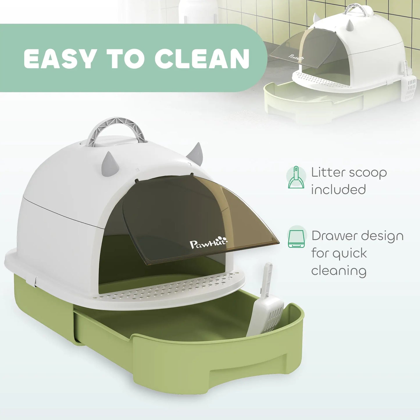 Cat Litter Box with Lid, Front Door Flap, Scoop, Handle, Easy Clean, Green Cat Litter Box Enclosures at Gallery Canada