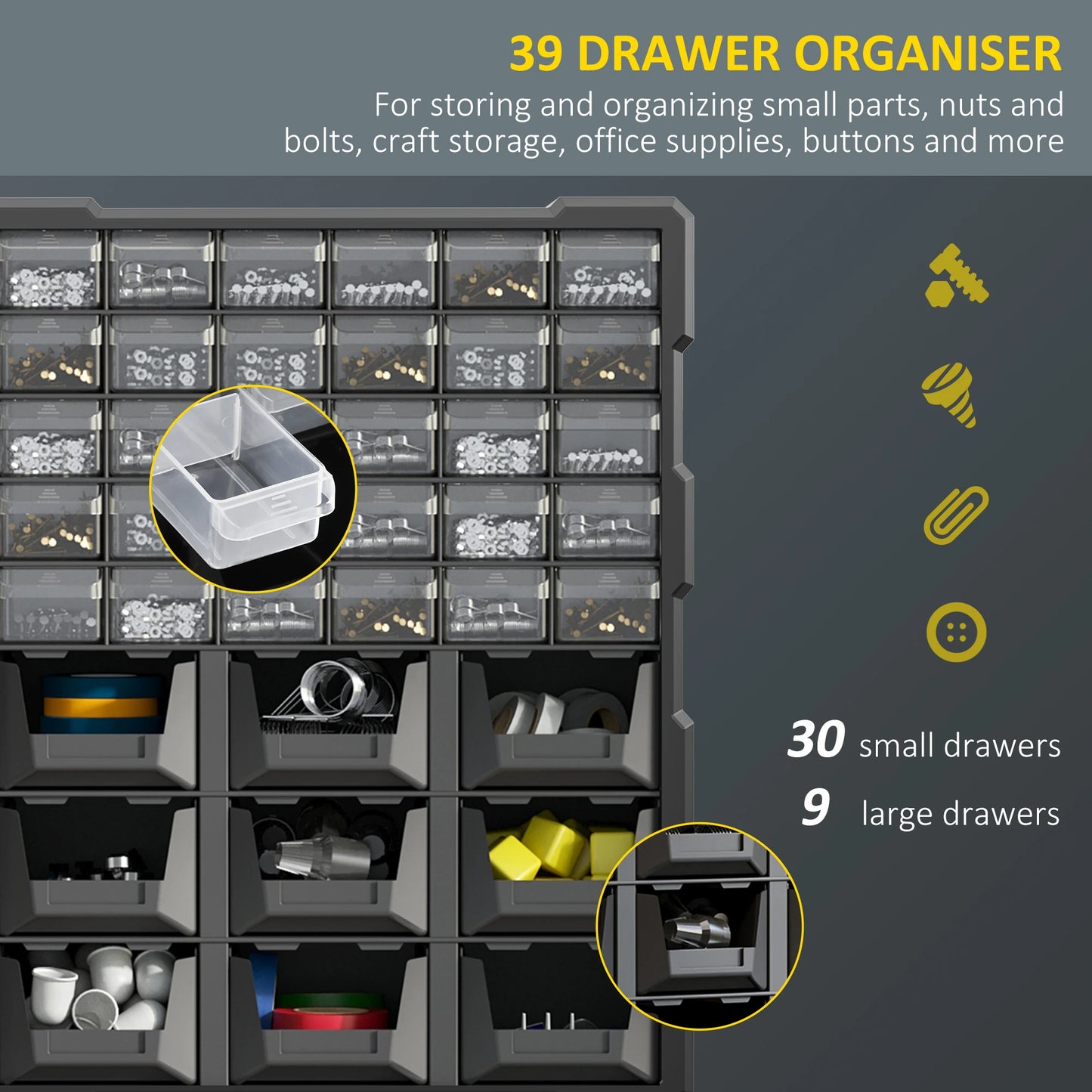 Plastic 39 Drawer Parts Organizer, Wall Mount Storage Cabinet, Black Tool Organizers at Gallery Canada