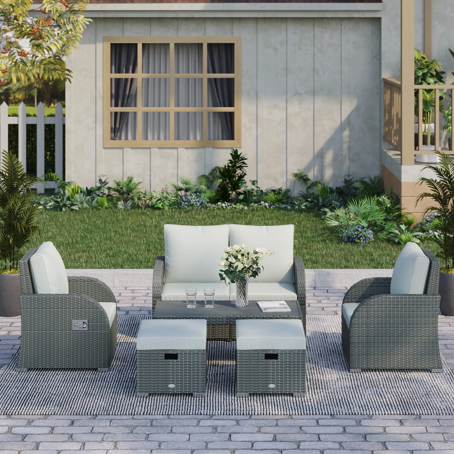 6 PCS Outdoor Rattan Sofa Set, Patio Furniture w/ Tea Table, Cushion, Grey Patio Furniture Sets at Gallery Canada