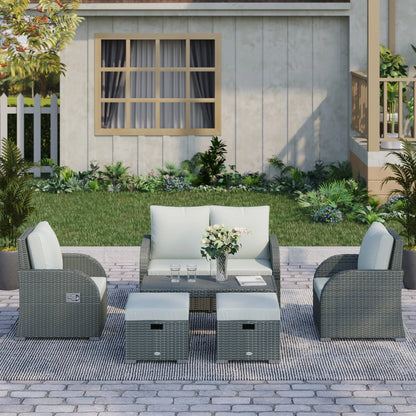 6 PCS Outdoor Rattan Sofa Set, Patio Furniture w/ Tea Table, Cushion, Grey Patio Furniture Sets at Gallery Canada