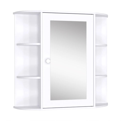 Mirrored Bathroom Wall Cabinet, Wall Mounted, With Door & Shelves, White