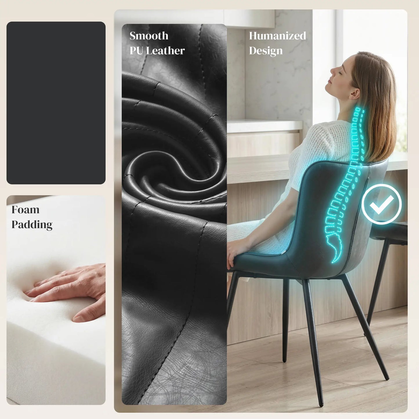 PU Leather Dining Chairs Set of 2, Steel Legs, Black Dining Chairs at Gallery Canada