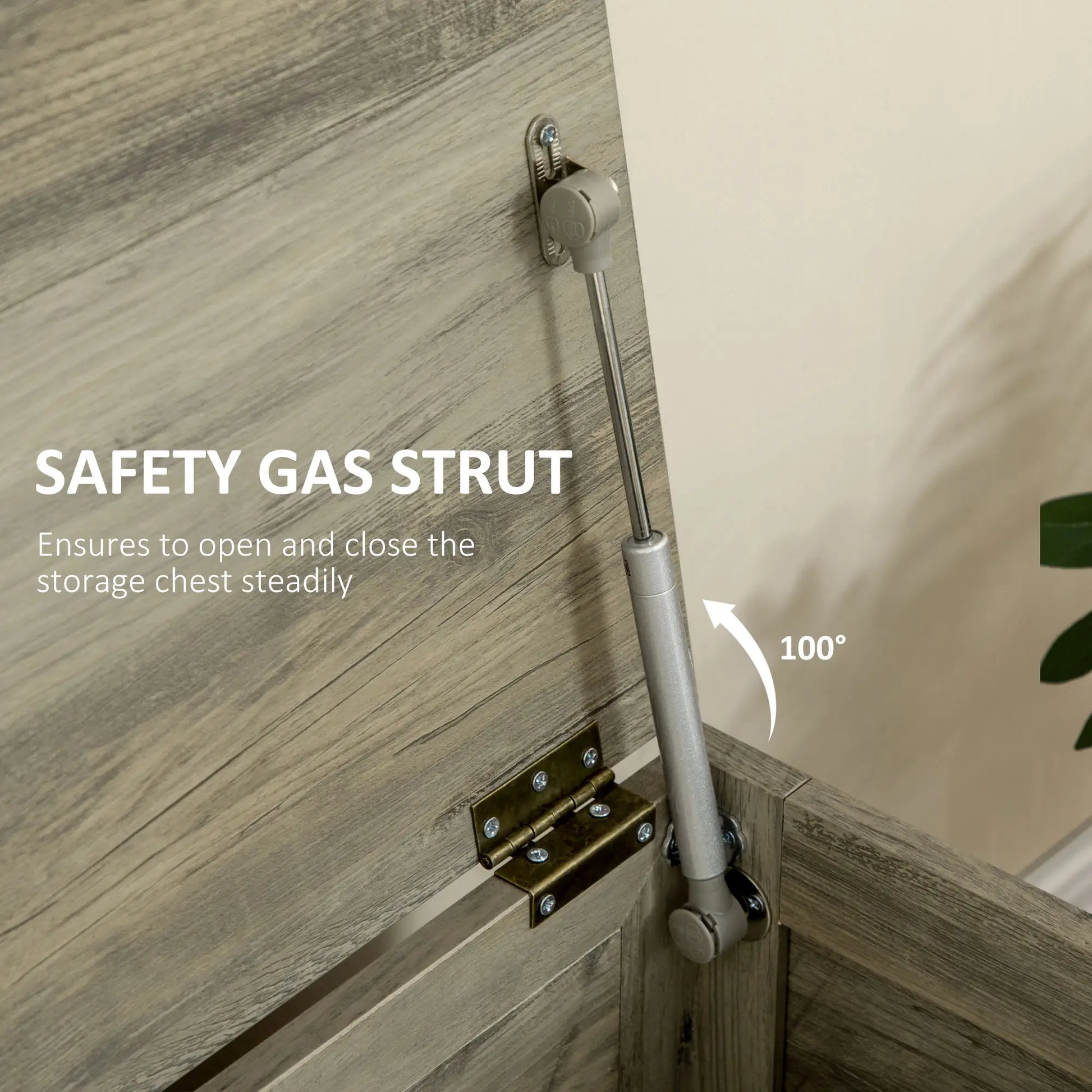 Farmhouse Storage Trunk Box, Safety Hinge, Grey Wood Grain, Grey Storage Cabinets at Gallery Canada