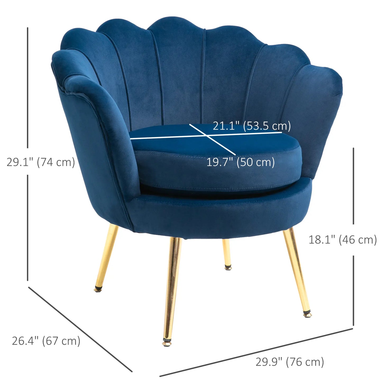 Modern Accent Chair, Velvet Fabric, Gold Metal Legs, Blue Accent Chairs at Gallery Canada
