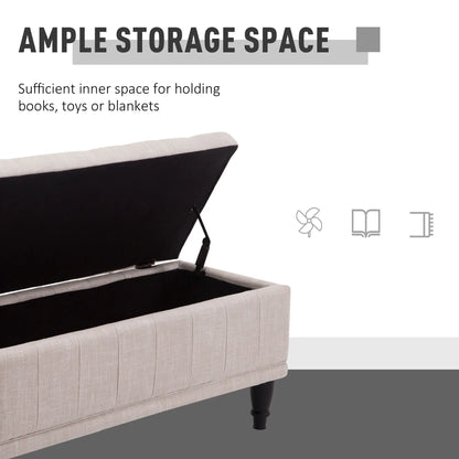 Storage Ottoman, Linen Fabric Bench with Soft Close Lid, 42" x 17" x 19", Beige Storage Ottomans & Benches at Gallery Canada