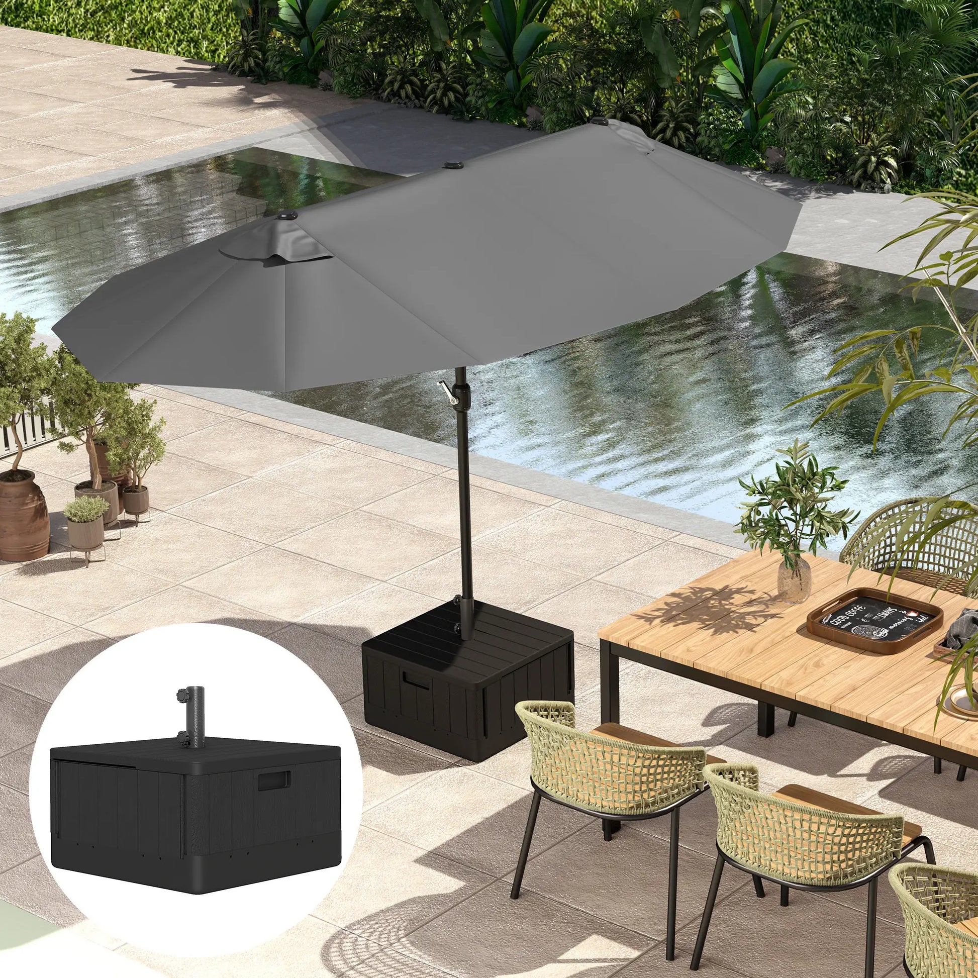 Outdoor Umbrella Base with Wheels, Holds 176lbs Stand or 110lbs Water, Black Umbrella Bases at Gallery Canada