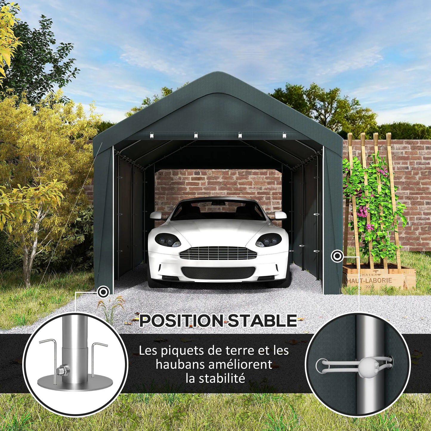 10 x 20 ft Portable Carport, 2 Roll-Up Doors, Removable Sidewalls, Dark Grey Car Shelters at Gallery Canada