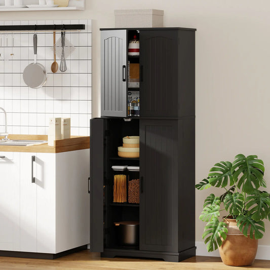Tall Pantry Cabinet, 64 Inch, Adjustable Shelves, Spice Racks, Black Kitchen Pantry Cabinets Black at Gallery Canada