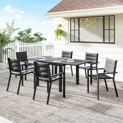 Aluminum Expandable Outdoor Dining Set, 6 Stackable Chairs, Black Outdoor Dining Sets at Gallery Canada
