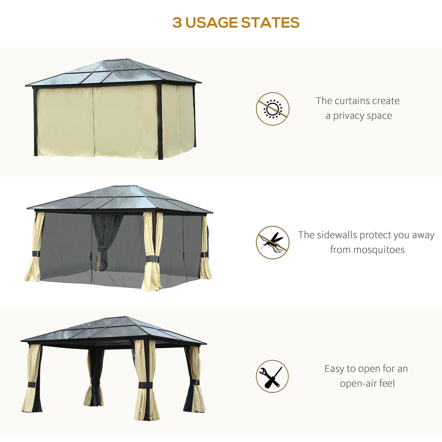 12' x 14' Hard Top Patio Gazebo, Aluminum Shelter, Curtains, Mosquito Netting Gazebos at Gallery Canada
